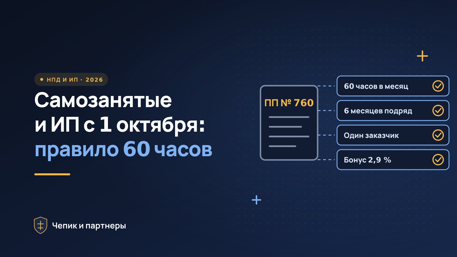 Самозанятые и ИП с 1 октября 2026: правило 60 часов